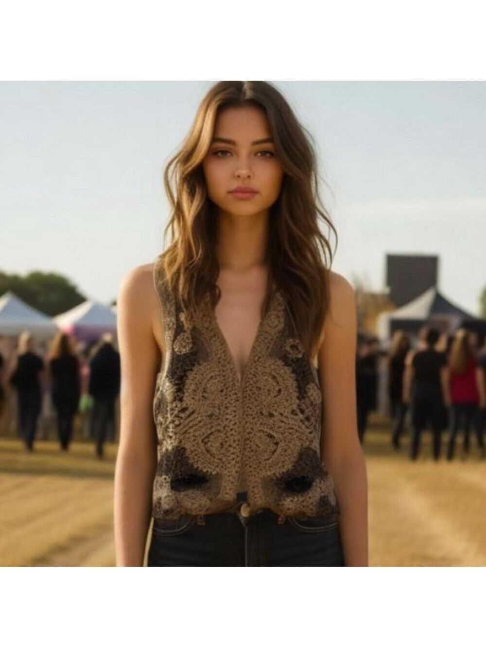 Vintage Silk Vest Lace Embellished Beads Sequin Floral Boho
